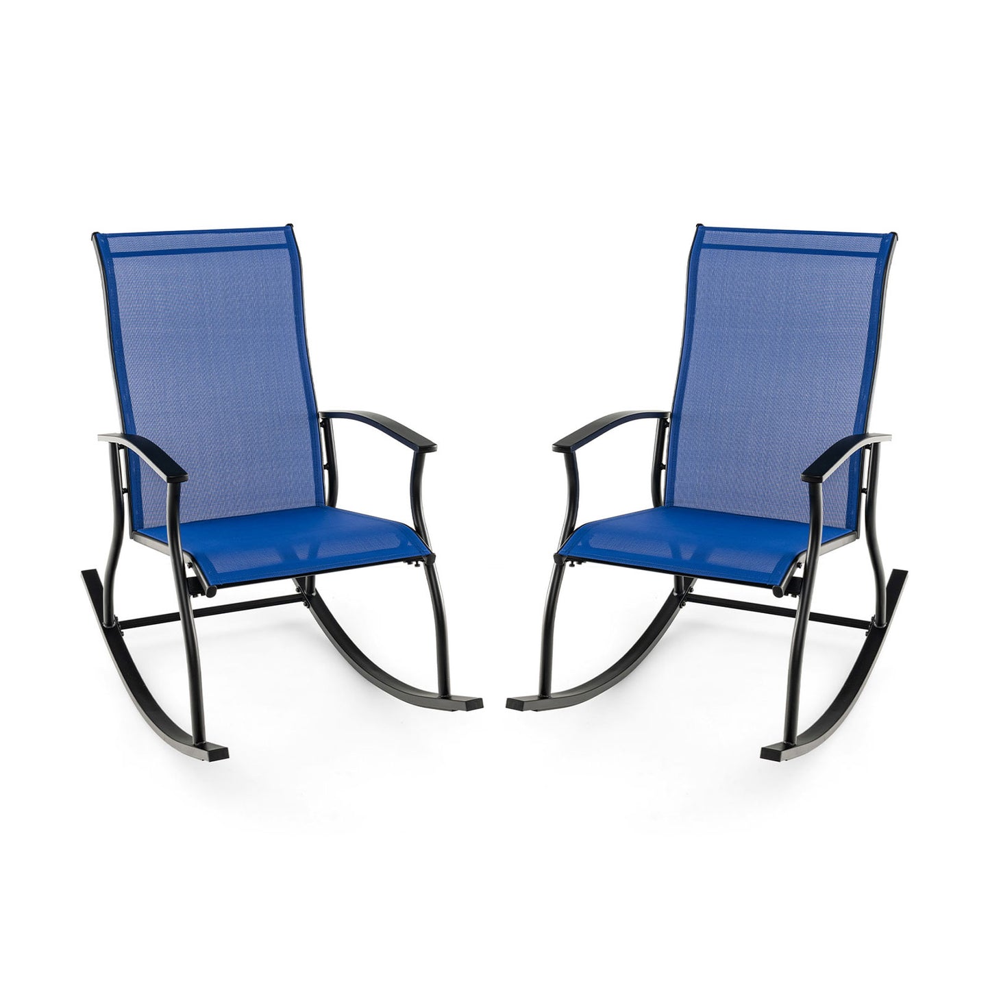 2 Pieces Outdoor Rocking Chairs with Breathable Backrest-Navy