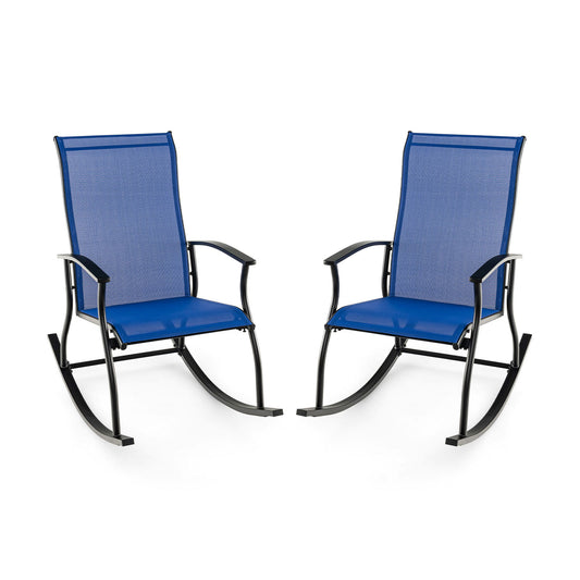 2 Pieces Outdoor Rocking Chairs with Breathable Backrest-Navy