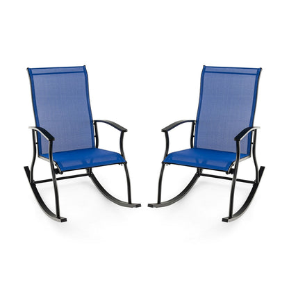 2 Pieces Outdoor Rocking Chairs with Breathable Backrest-Navy