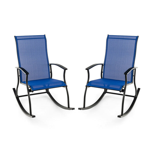 2 Pieces Outdoor Rocking Chairs with Breathable Backrest-Navy