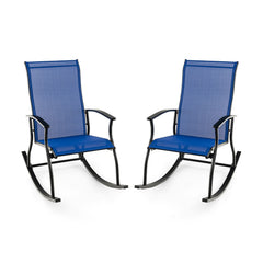 2 Pieces Outdoor Rocking Chairs with Breathable Backrest-Navy