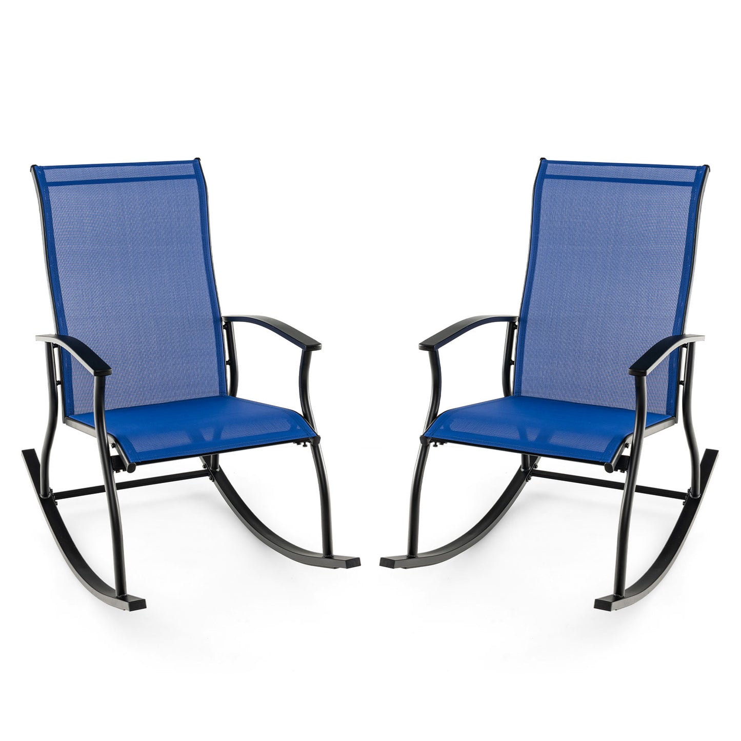 2 Pieces Outdoor Rocking Chairs with Breathable Backrest-Navy