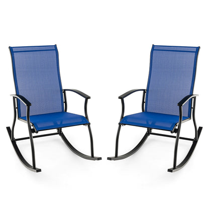 2 Pieces Outdoor Rocking Chairs with Breathable Backrest-Navy