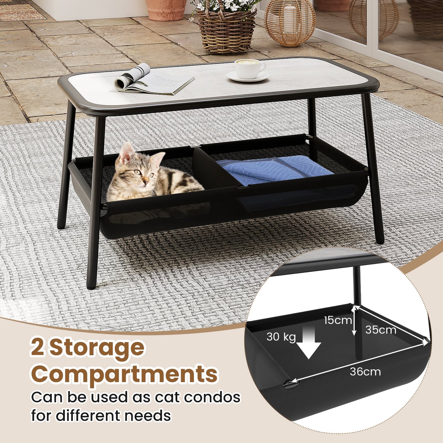 2 Pieces Patio Furniture Set with 2 Storage Compartments-Black
