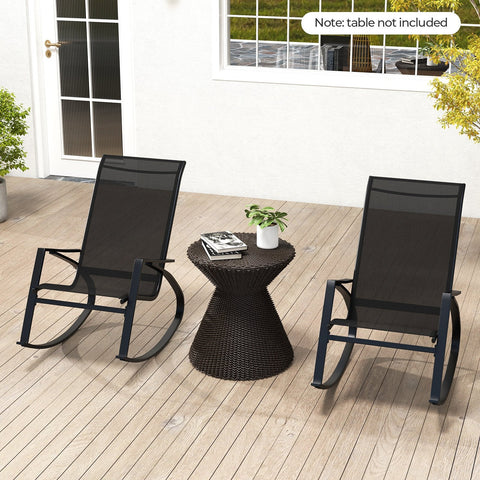 2 Pieces Patio Rocking Chairs with Ergonomic Backrest and Safe Stoppers-Black