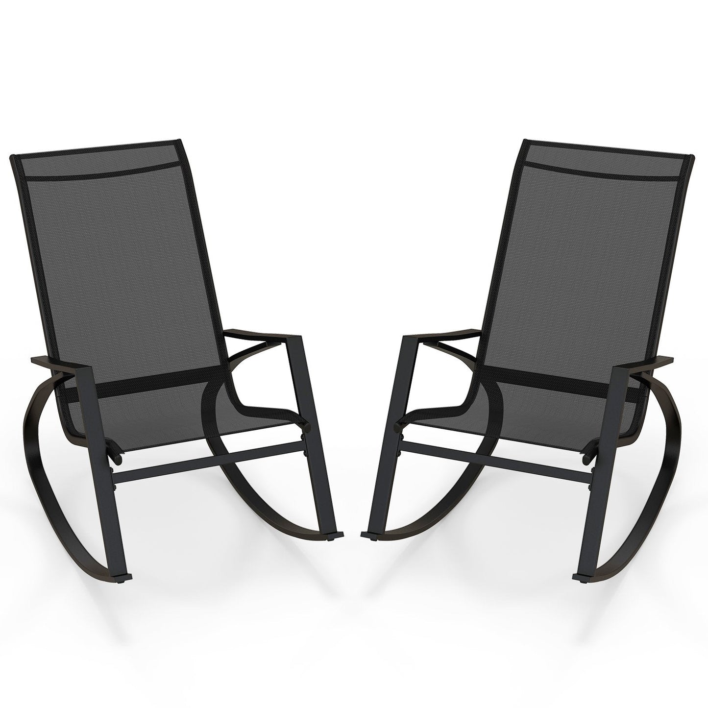 2 Pieces Patio Rocking Chairs with Ergonomic Backrest and Safe Stoppers-Black