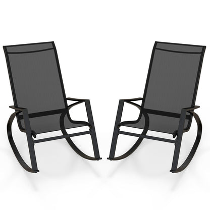 2 Pieces Patio Rocking Chairs with Ergonomic Backrest and Safe Stoppers-Black