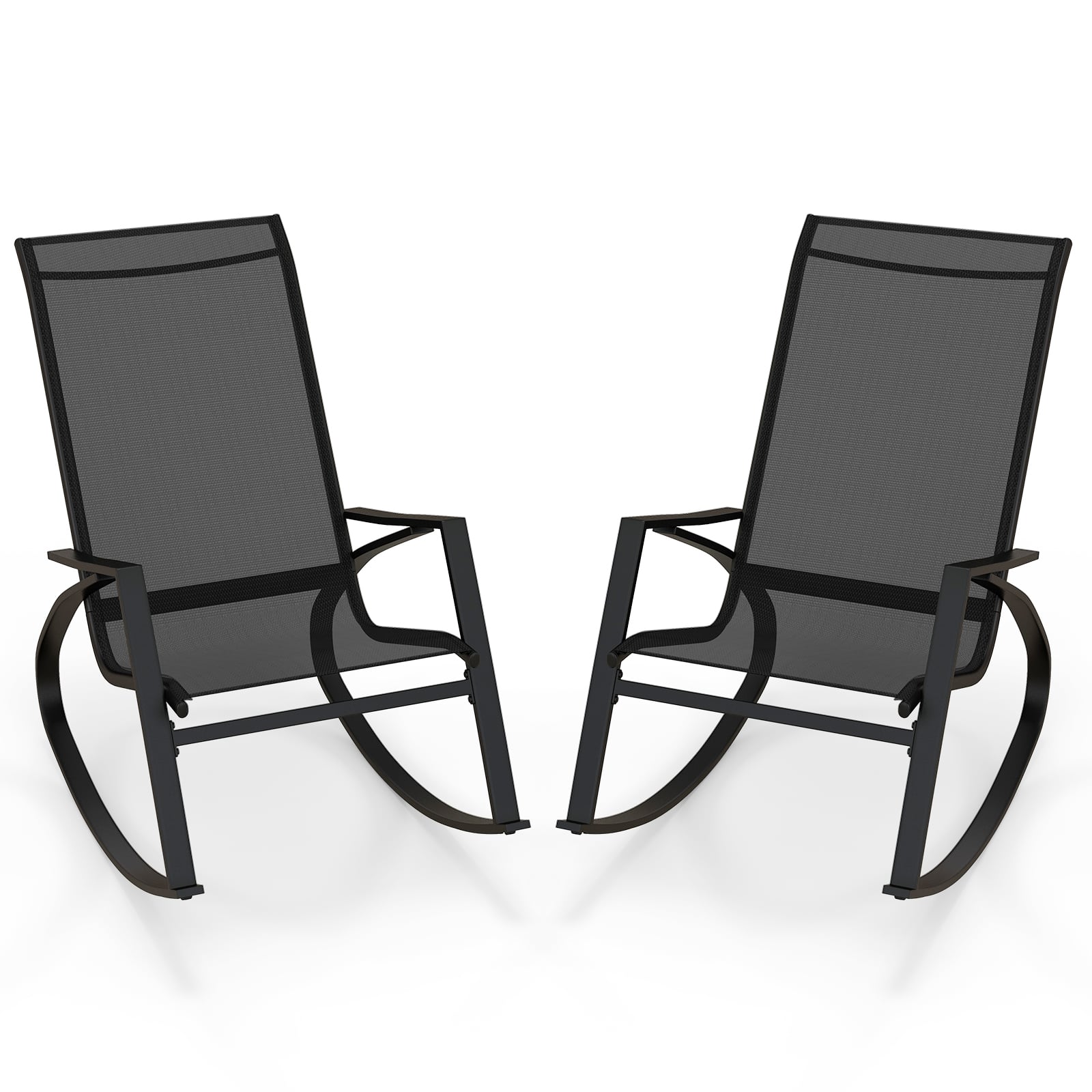 2 Pieces Patio Rocking Chairs with Ergonomic Backrest and Safe Stoppers-Black