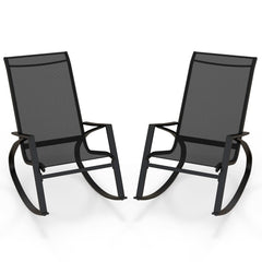 2 Pieces Patio Rocking Chairs with Ergonomic Backrest and Safe Stoppers-Black
