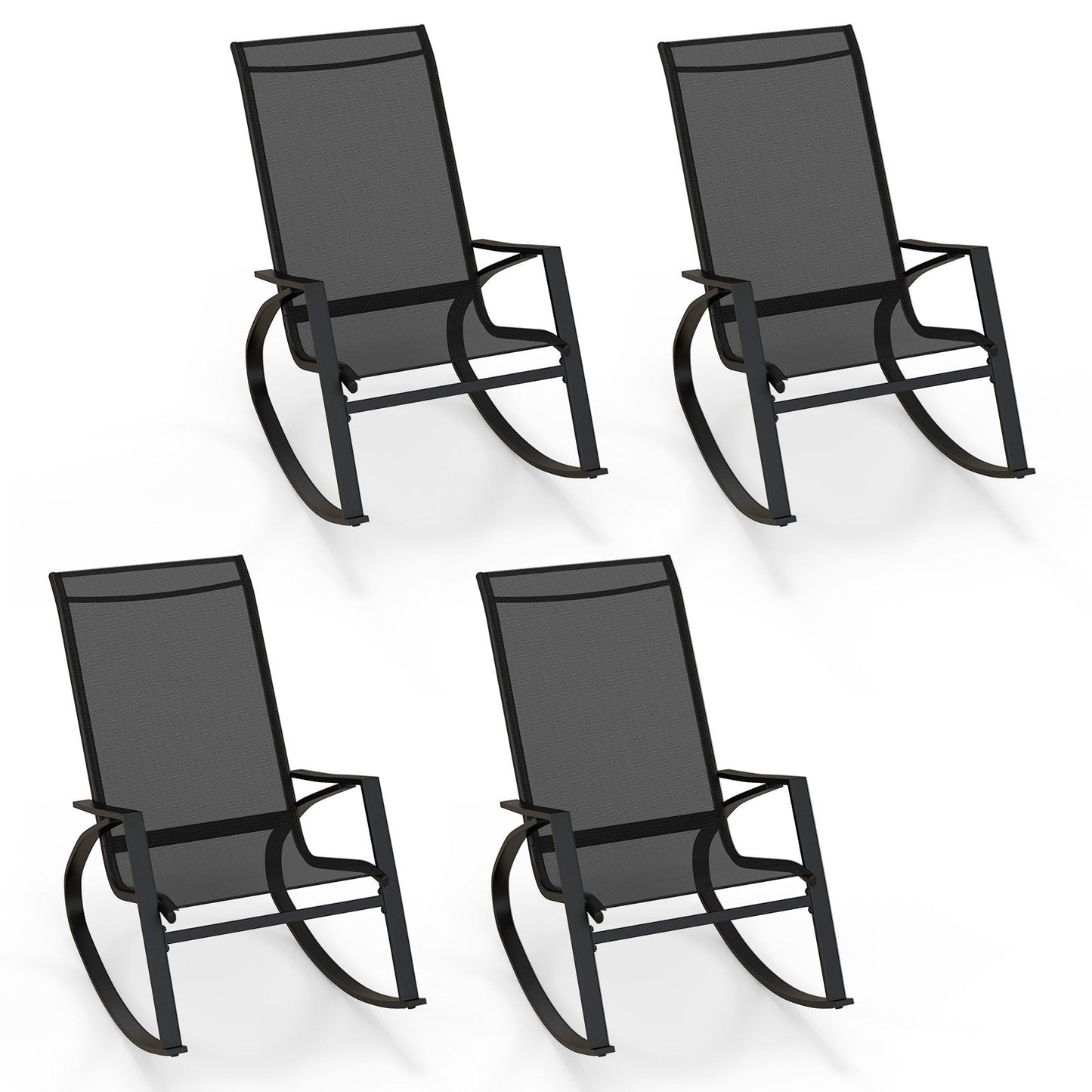 2 Pieces Patio Rocking Chairs with Ergonomic Backrest and Safe Stoppers-Black
