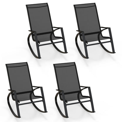 2 Pieces Patio Rocking Chairs with Ergonomic Backrest and Safe Stoppers-Black