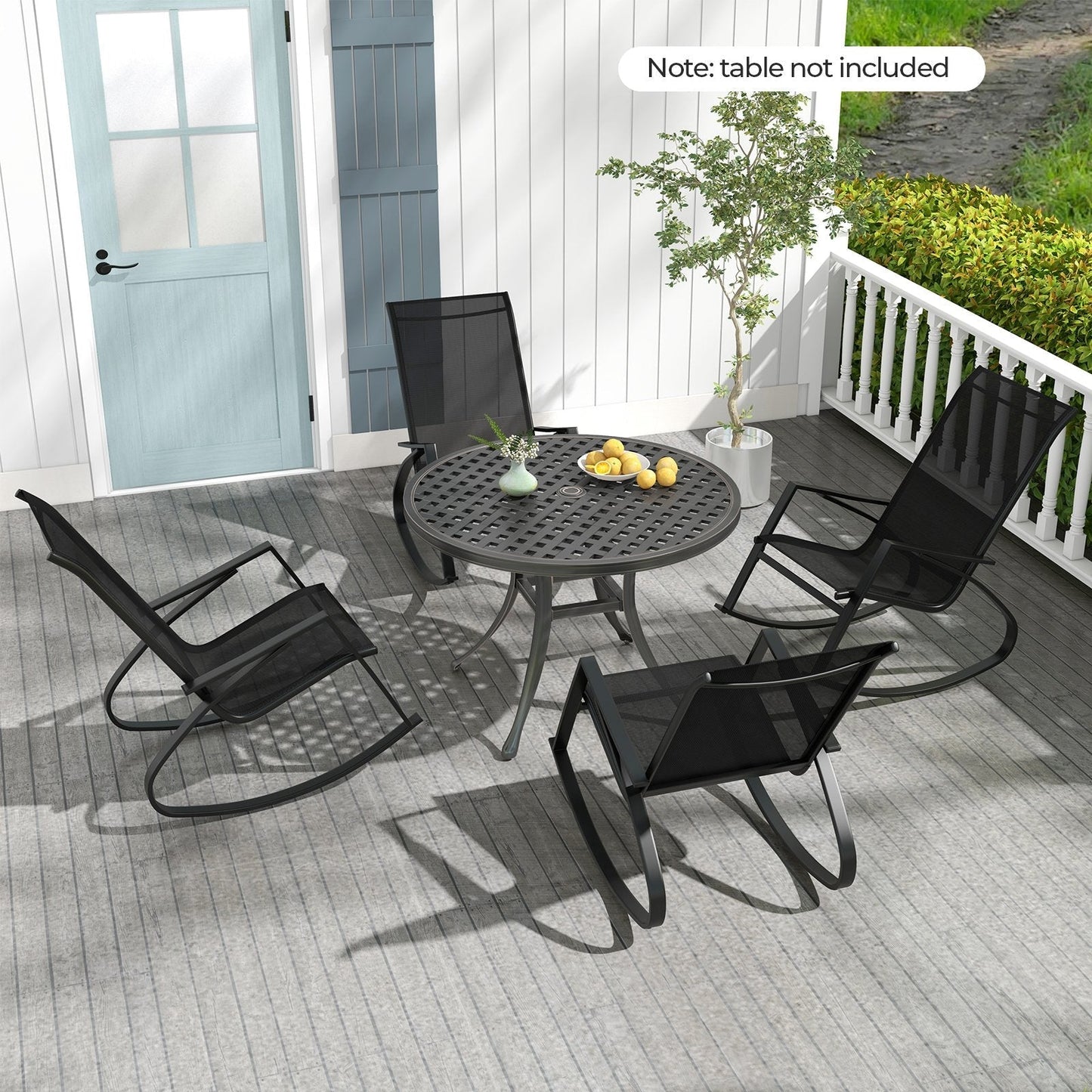 2 Pieces Patio Rocking Chairs with Ergonomic Backrest and Safe Stoppers-Black