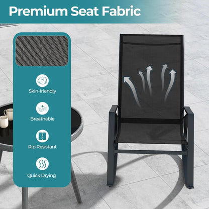 2 Pieces Patio Rocking Chairs with Ergonomic Backrest and Safe Stoppers-Black