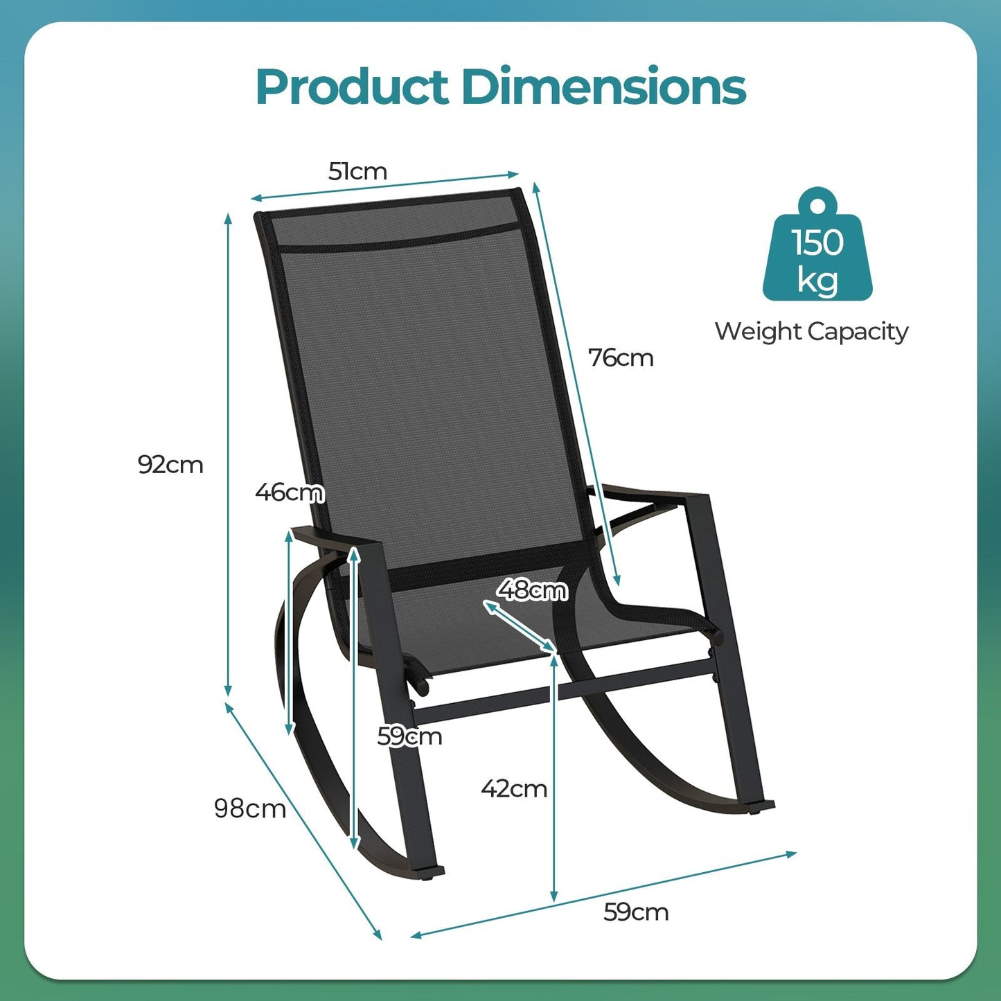 2 Pieces Patio Rocking Chairs with Ergonomic Backrest and Safe Stoppers-Black