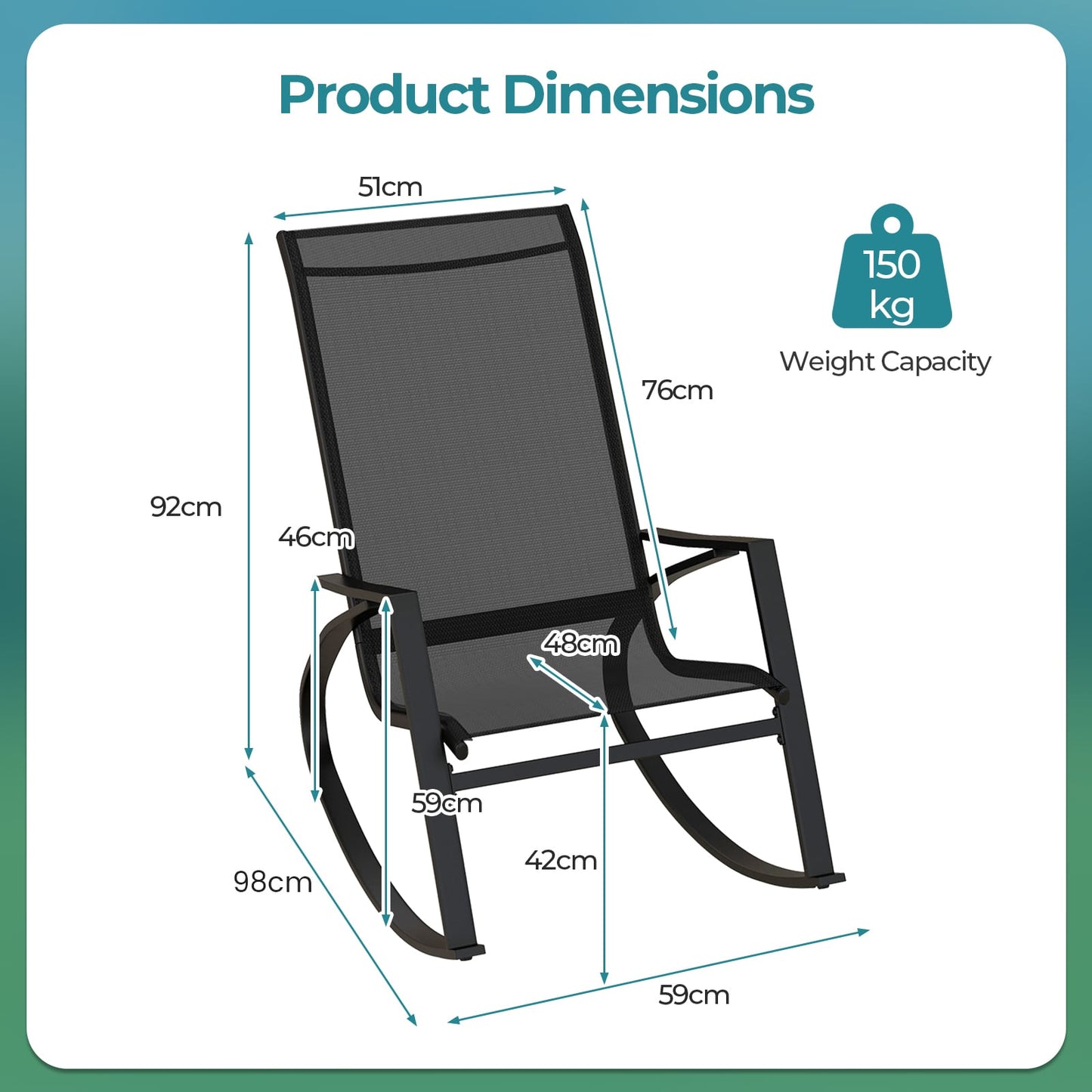 2 Pieces Patio Rocking Chairs with Ergonomic Backrest and Safe Stoppers-Black