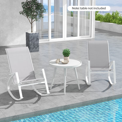 2 Pieces Patio Rocking Chairs with Ergonomic Backrest and Safe Stoppers-Grey