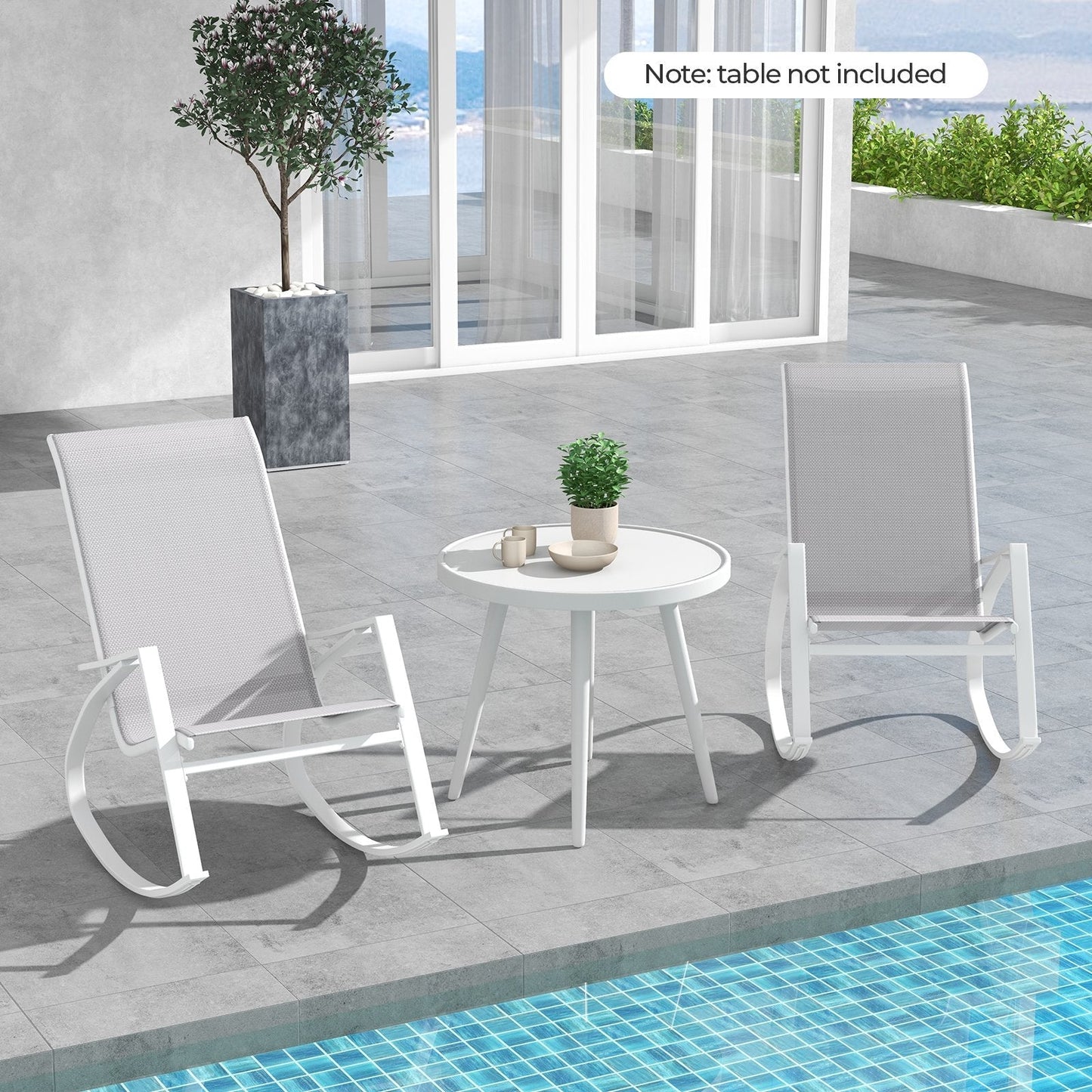 2 Pieces Patio Rocking Chairs with Ergonomic Backrest and Safe Stoppers-Grey