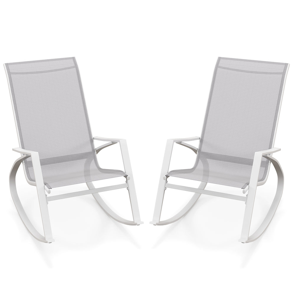 2 Pieces Patio Rocking Chairs with Ergonomic Backrest and Safe Stoppers-Grey