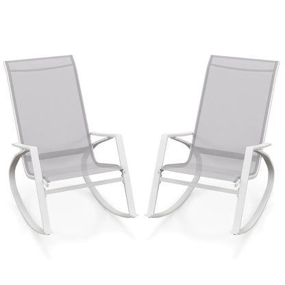 2 Pieces Patio Rocking Chairs with Ergonomic Backrest and Safe Stoppers-Grey