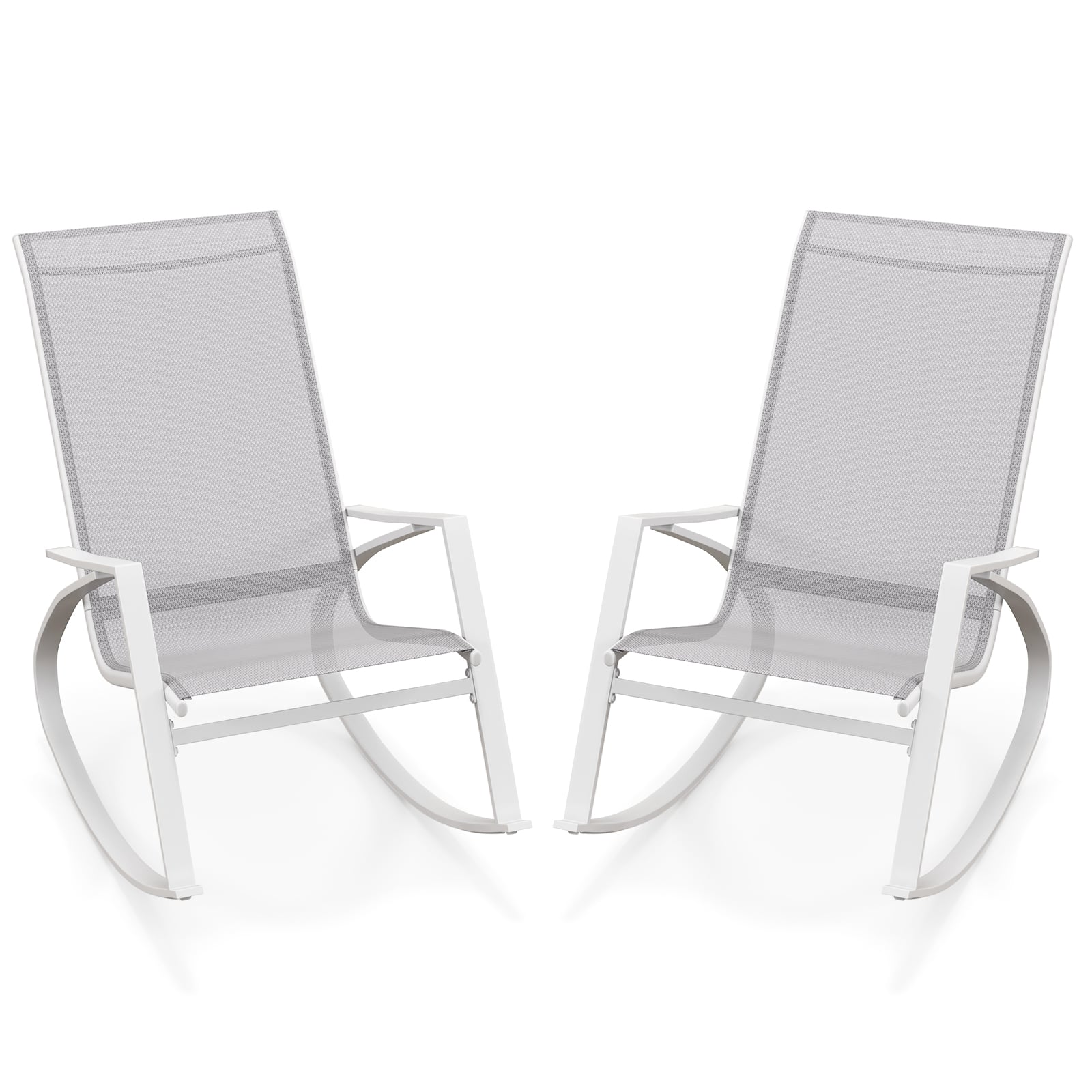 2 Pieces Patio Rocking Chairs with Ergonomic Backrest and Safe Stoppers-Grey