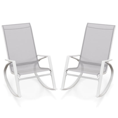 2 Pieces Patio Rocking Chairs with Ergonomic Backrest and Safe Stoppers-Grey