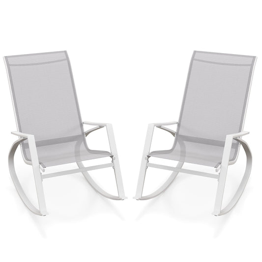 2 Pieces Patio Rocking Chairs with Ergonomic Backrest and Safe Stoppers-Grey