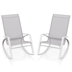 2 Pieces Patio Rocking Chairs with Ergonomic Backrest and Safe Stoppers-Grey