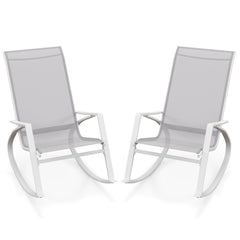 2 Pieces Patio Rocking Chairs with Ergonomic Backrest and Safe Stoppers-Grey