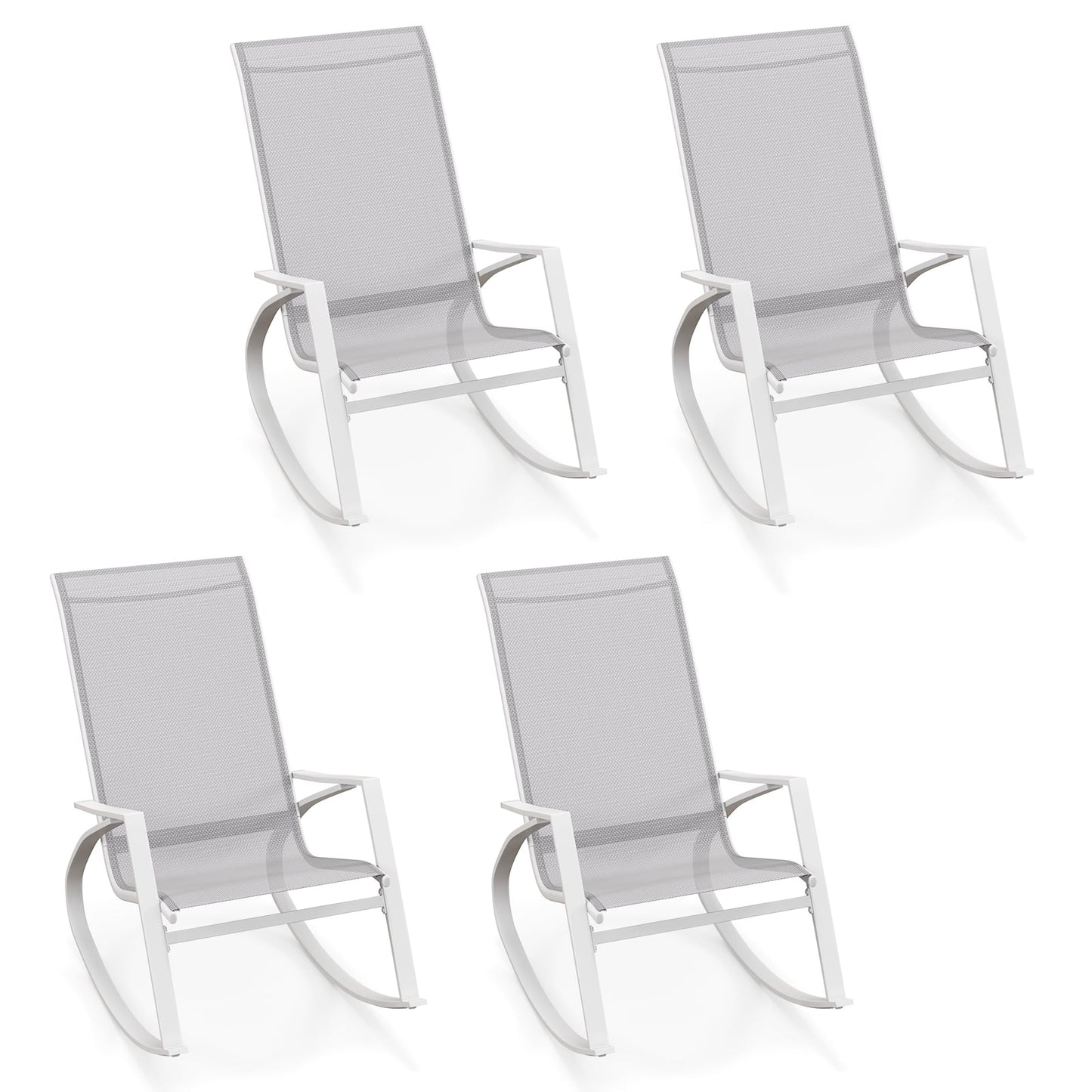 2 Pieces Patio Rocking Chairs with Ergonomic Backrest and Safe Stoppers-Grey