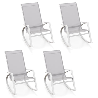 2 Pieces Patio Rocking Chairs with Ergonomic Backrest and Safe Stoppers-Grey
