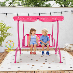 2-Seater Kids Patio Swing Chair with Adjustable Canopy and Safety Belt-Pink