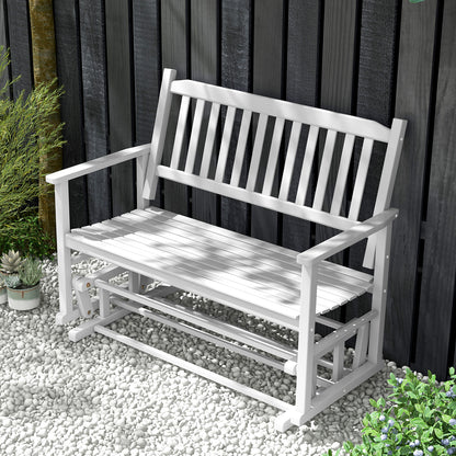 2 Seats Outdoor Glider Bench with Armrests and Slatted Seat-White