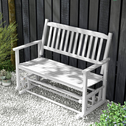 2 Seats Outdoor Glider Bench with Armrests and Slatted Seat-White