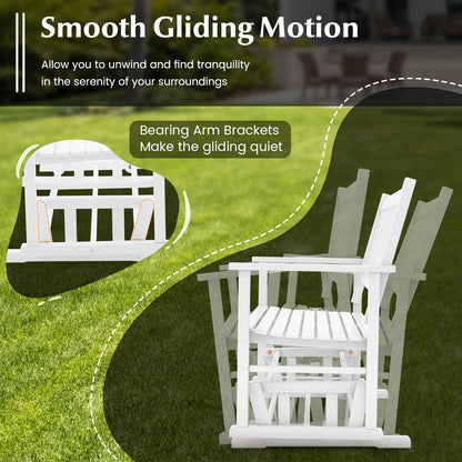 2 Seats Outdoor Glider Bench with Armrests and Slatted Seat-White