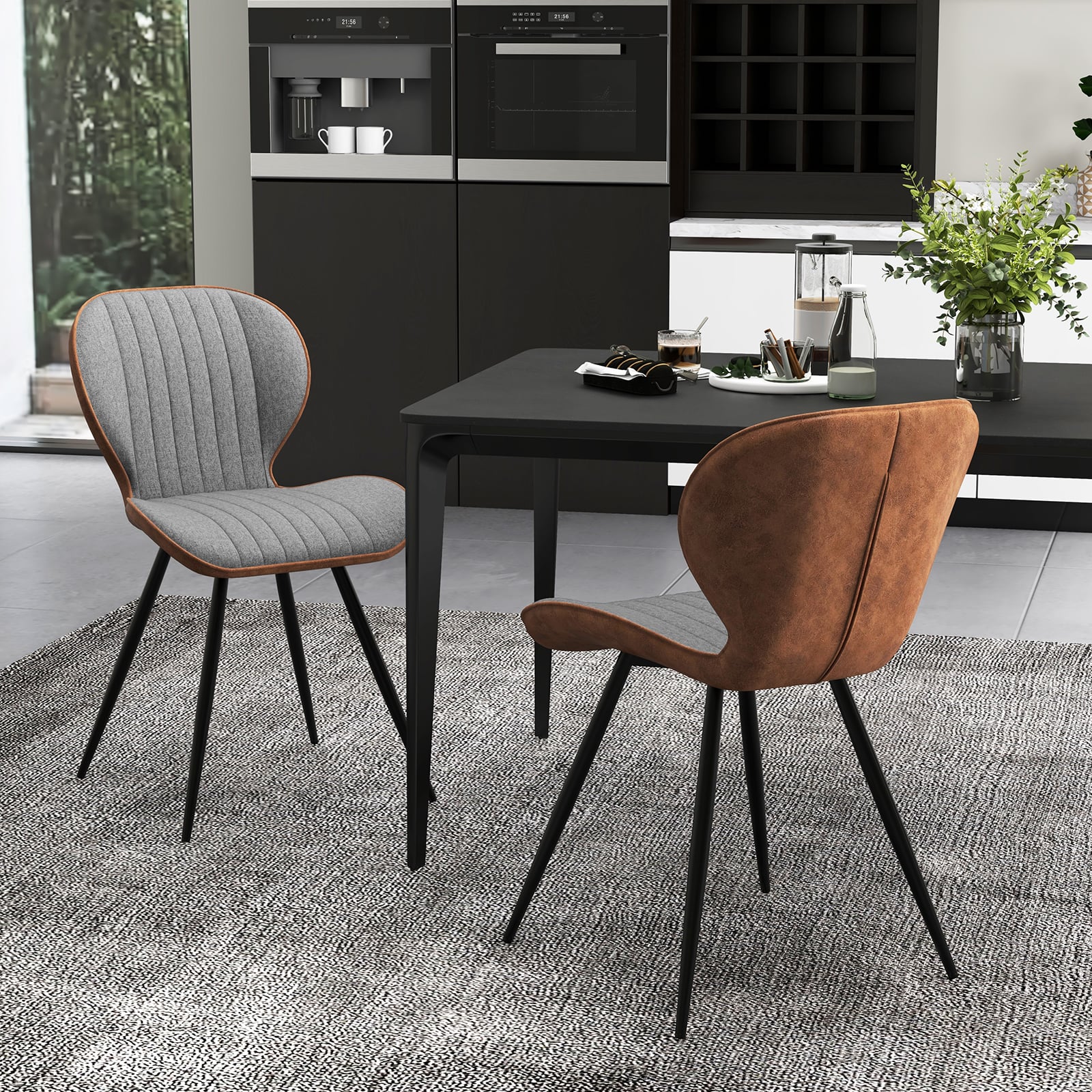 2 Set Armless Dining Chair Modern Accent Chairs with Curved Backrest-Grey