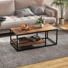 2-Tier 105 cm Industrial Wood Accent Coffee Center Table for Living Room-Rustic Brown