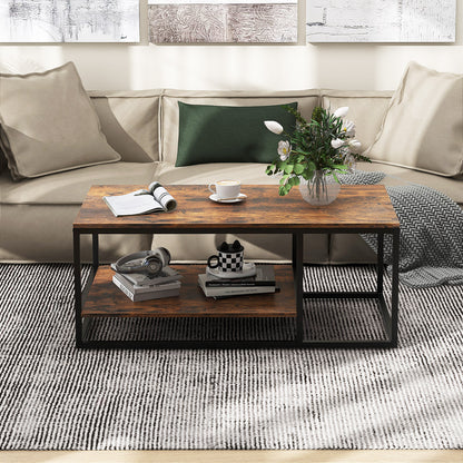 2-Tier 105 cm Industrial Wood Accent Coffee Center Table for Living Room-Rustic Brown