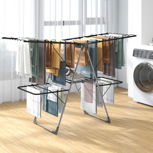 2-Tier Foldable Clothing Laundry Rack with 33 Drying Rails
