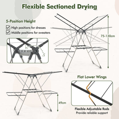 2-Tier Foldable Clothing Laundry Rack with 33 Drying Rails