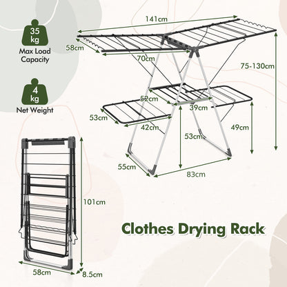 2-Tier Foldable Clothing Laundry Rack with 33 Drying Rails