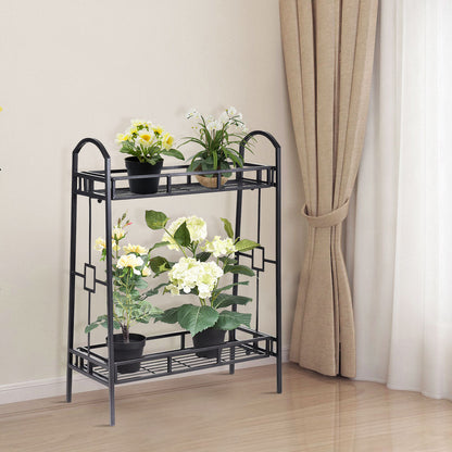 2 Tier Metal Plant Stand Indoor Outdoor Flower Pots Display Rack Shelf