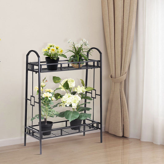 2 Tier Metal Plant Stand Indoor Outdoor Flower Pots Display Rack Shelf