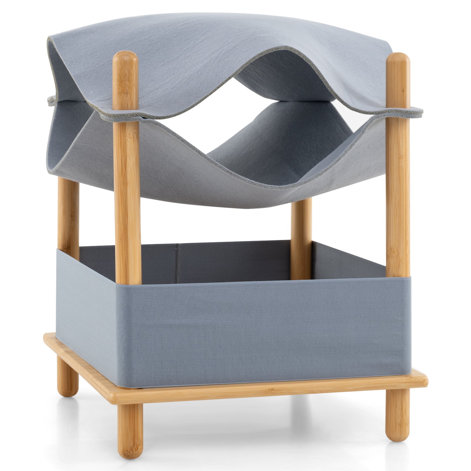 2-Tier Wooden Cat House Modern Cat Tree with Semi-enclosed Condo-Grey
