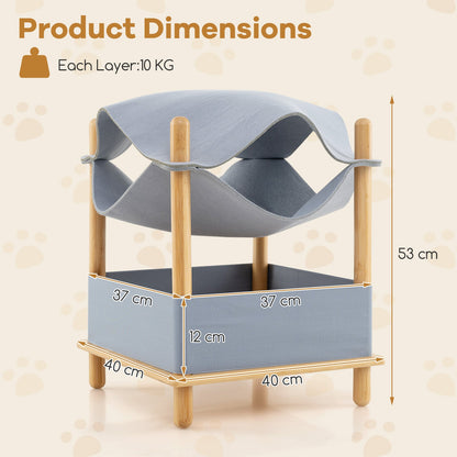 2-Tier Wooden Cat House Modern Cat Tree with Semi-enclosed Condo-Grey