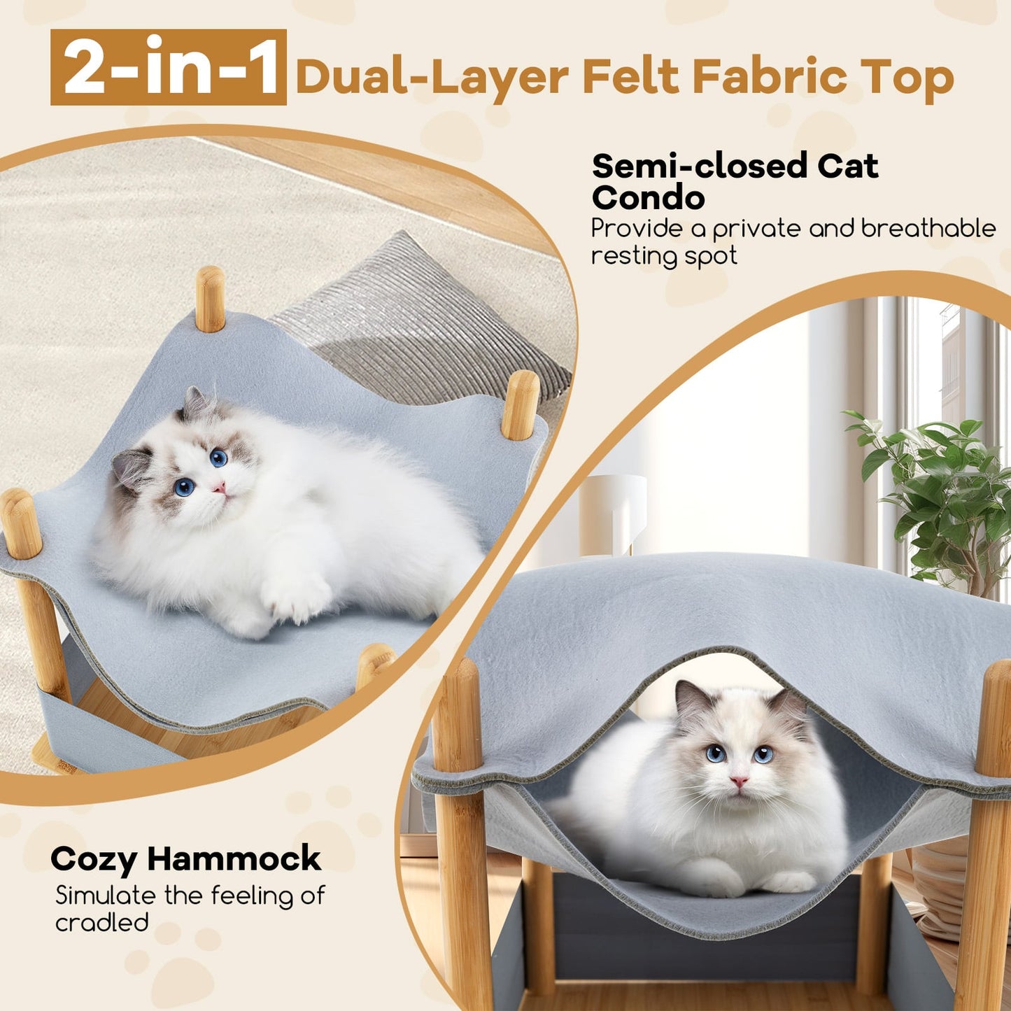 2-Tier Wooden Cat House Modern Cat Tree with Semi-enclosed Condo-Grey