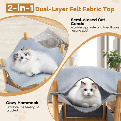 2-Tier Wooden Cat House Modern Cat Tree with Semi-enclosed Condo-Grey