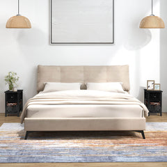 2 Tiers Wood Nightstand with 1 Drawer and 1 Baskets for Home-Black