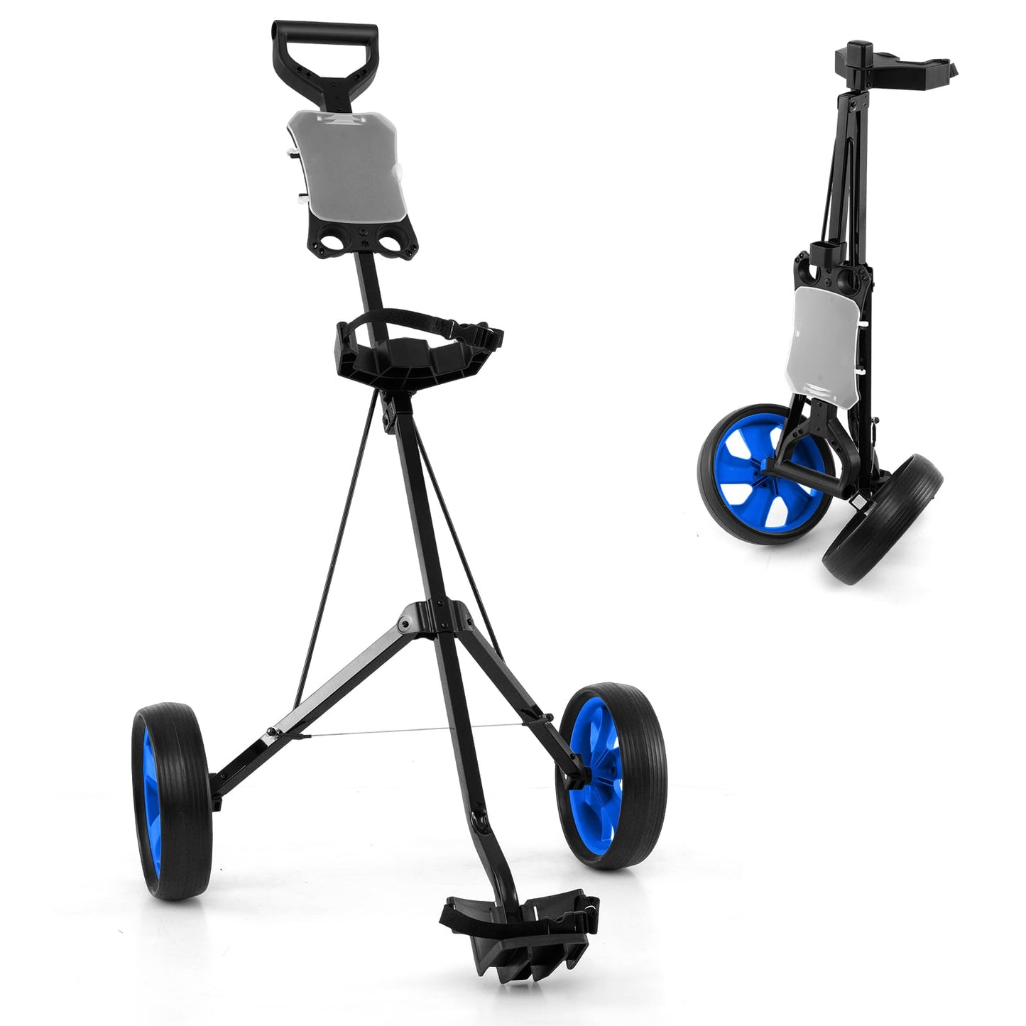 2 Wheels Foldable Golf Cart with Scoreboard-Blue