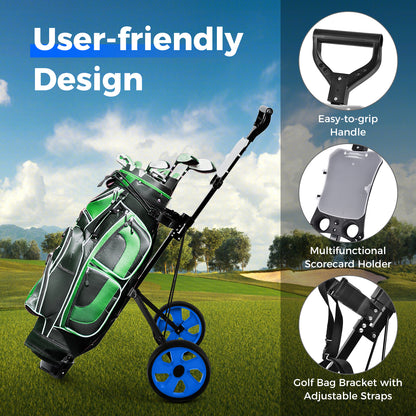 2 Wheels Foldable Golf Cart with Scoreboard-Blue