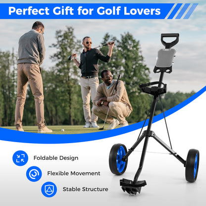 2 Wheels Foldable Golf Cart with Scoreboard-Blue